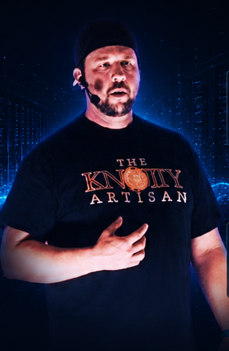 Bronson Zolik speaking, lit by blue data-center light
